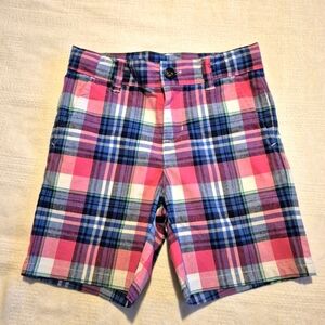 Janie and Jack boys size 5 pink, blue & white plaid shorts adjustable, EUC